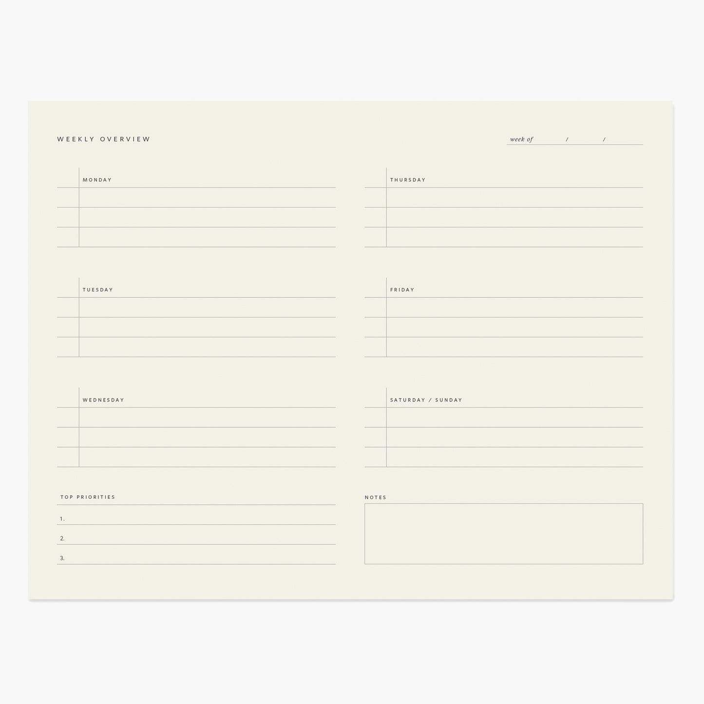 WEEKLY OVERVIEW NOTEPAD