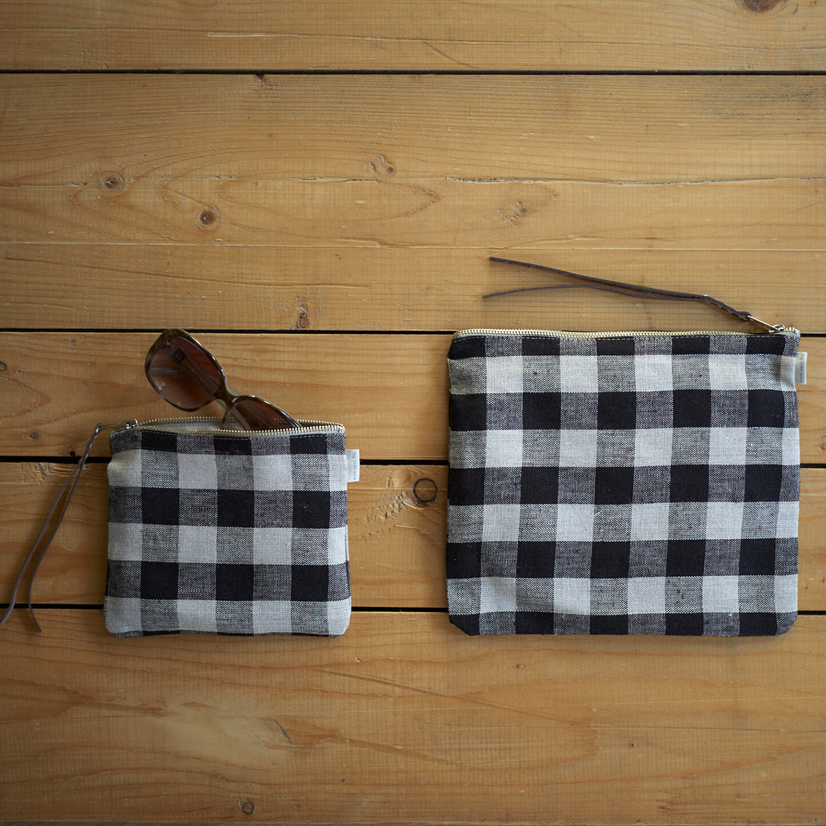 LINEN ZIP POUCH | BLACK + NATURAL CHECKED | TWO SIZES