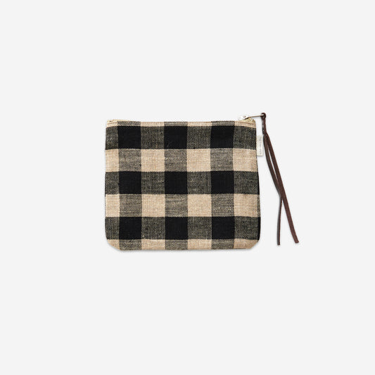 LINEN ZIP POUCH | BLACK + NATURAL CHECKED | TWO SIZES