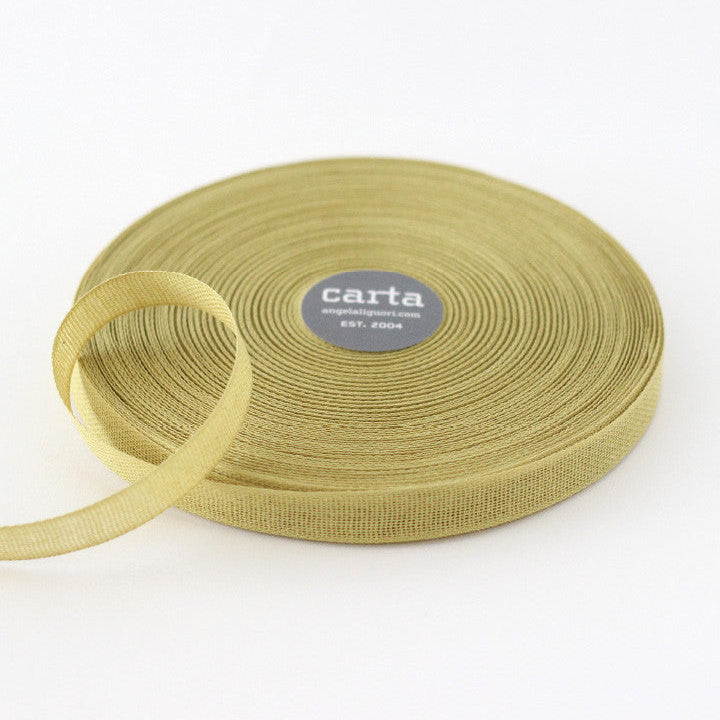 Loose weave cotton ribbon.Ribbon size: 1/2" width = 15 mm. 48 colors, curated by Angela Liguori for Studio Carta.100% cotton fiber  Made in Italy, designed, packaged and distributed in USA..