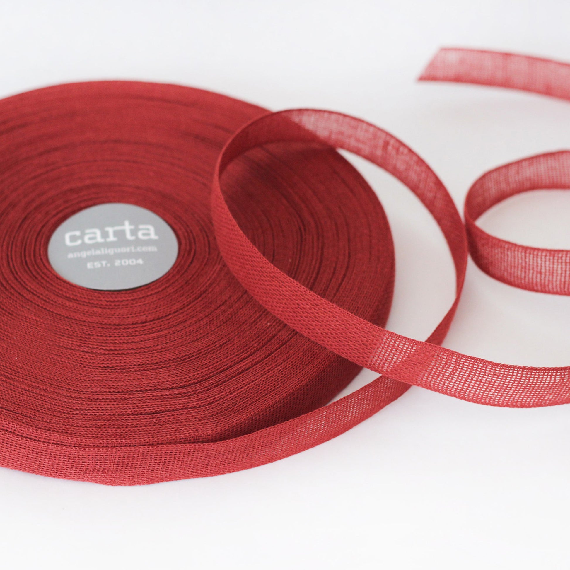 Loose weave cotton ribbon.Ribbon size: 1/2" width = 15 mm. 48 colors, curated by Angela Liguori for Studio Carta.100% cotton fiber  Made in Italy, designed, packaged and distributed in USA..