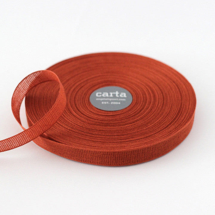 Loose weave cotton ribbon.Ribbon size: 1/2" width = 15 mm. 48 colors, curated by Angela Liguori for Studio Carta.100% cotton fiber  Made in Italy, designed, packaged and distributed in USA..